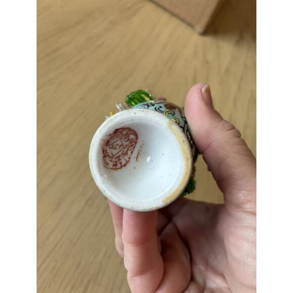 Vintage Handmade French Seed Beaded Flower Floral Bouquet Asian longevity Cup - Picture 8 of 13